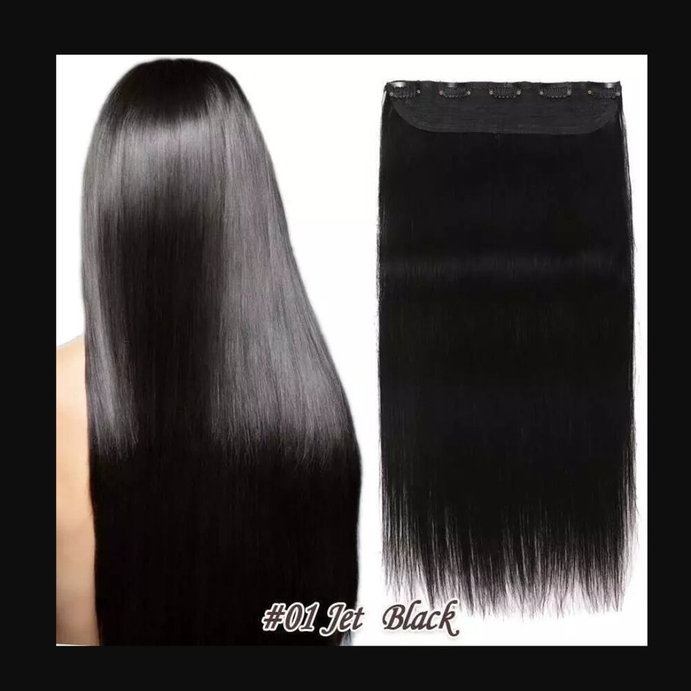 (1) New 23" Black Full Head Clip-In Straight Synthetic Hair Extension